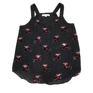 LOFT Black Sheer Floral Velvet Tank Women S Swiss Dot Romantic Sleeveless